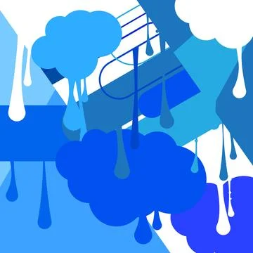 Blue and White Cloud Background Graffiti. Abstract modern street art decora.. Stock Illustration