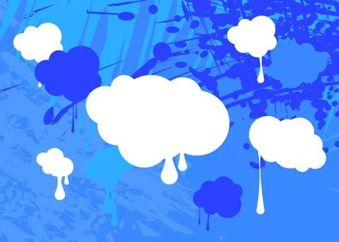 Blue and White Cloud Background Graffiti. Abstract modern street art decora.. Stock Illustration