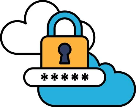 A blue and white cloud with a yellow lock on it Stock Illustration