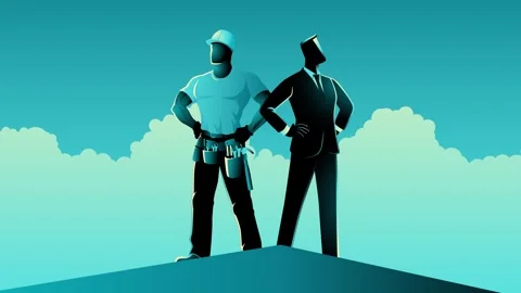 Blue and white collar workers standing side by side atop a building Stock Footage 292423325