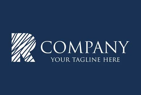 Blue and White Color Initial Letter Sketch R Logo Design	 Stock Illustration