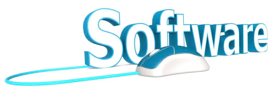 Blue and white computer mouse with software word Stock Illustration
