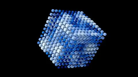 Blue and white cubes morphing. Black background, 3d render. Stock Illustration