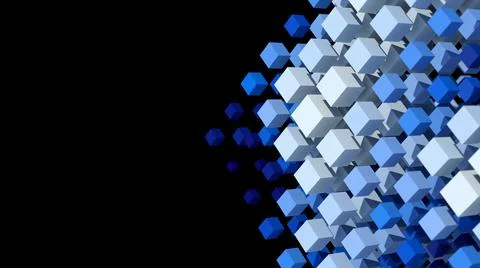 Blue and white cubes morphing. Black background. 3d render. Stock Illustration