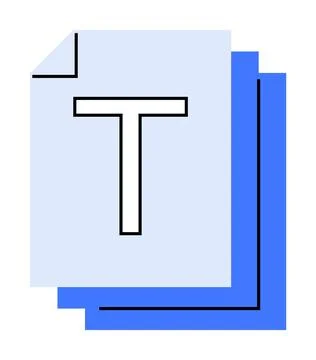 Blue and White Document Icon with Large Letter T on Double Page Design in M.. Stock Illustration