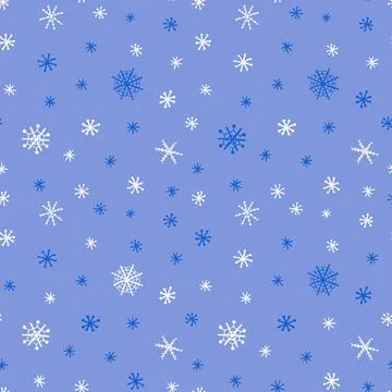 Blue and white falling snow, snowflake Christmas pattern Stock Illustration