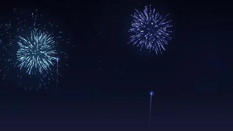 Blue and White Fireworks Display Exploding in Dark Night Sky 库存影片 341908157
