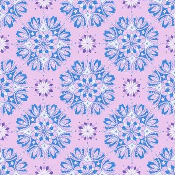 Blue and White Floral Pattern on Pink Background Stock Illustration