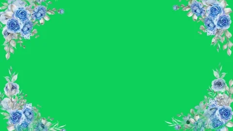 Blue and White Flower Corner Frame on Green Screen Background Wedding and V.. Stock Footage 294730349