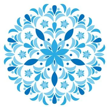 A blue and white flowery design with a blue center Mandala Design Stock Illustration