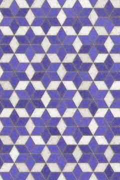 Blue and white geometric cube pattern floor tile texture with weathered vintage Stock Illustration