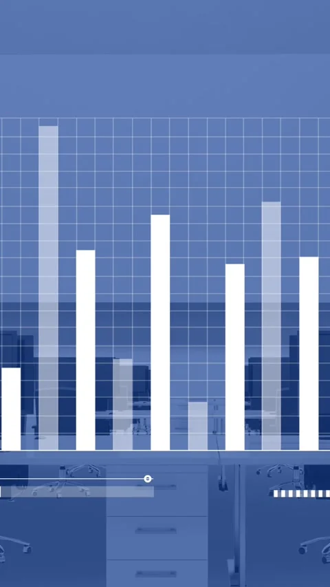 Blue and white graph processing data over computers on desks in empty office Stock Footage 344722950