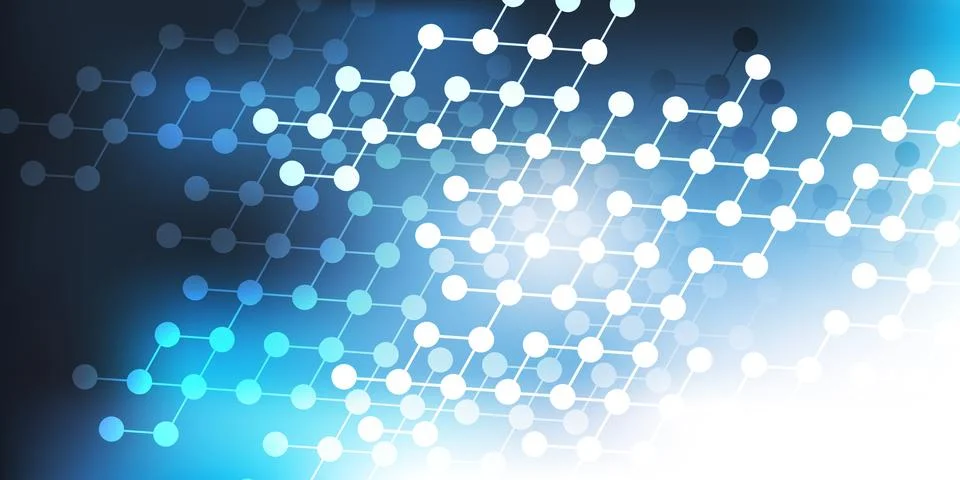 Blue and White Grid Pattern, 3D Network Mesh on Abstract Blurred Texture - .. Stock Illustration