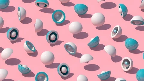 Blue and white hemispheres and balls. Abstract animation, 3d render. Stock Footage 126578064