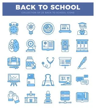 Blue and white icons for back to school collection Ilustración de archivo