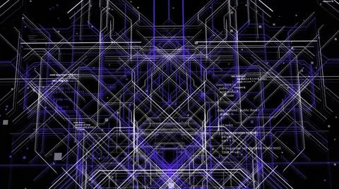 Blue and white intersected pipes with text information on a black background イラスト素材