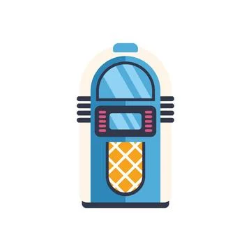 Blue and white jukebox playing music on white background Stock Illustration