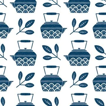 Blue and White Kettle Pattern Stock Illustration