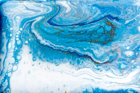 Blue and white marbling pattern with gold glitter. Marble liquid texture. Stock Illustration