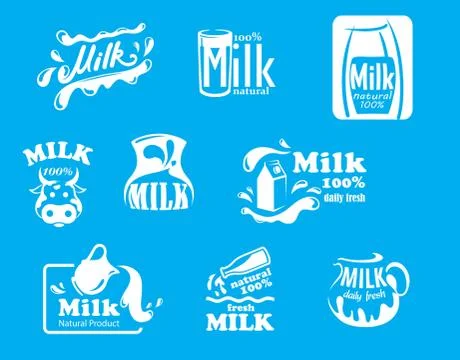 Blue and White Milk Elements Set Design Stock Illustration