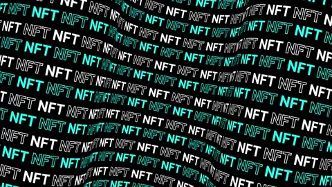 Blue and White NFT CryptoArt Sign Animation. Typography Pattern. 4K Stock Footage 194505073