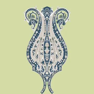 A blue and white paisley pattern on a green background Stock Illustration
