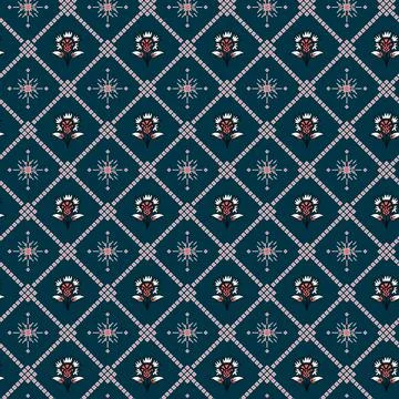 A blue and white pattern with flowers on it Stock Illustration