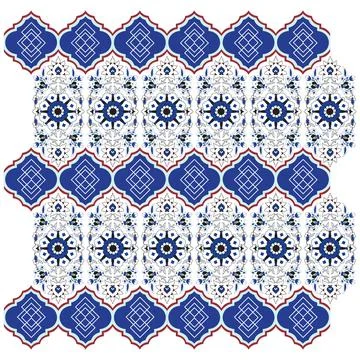 A blue and white pattern with a red border floral motif Stock Illustration