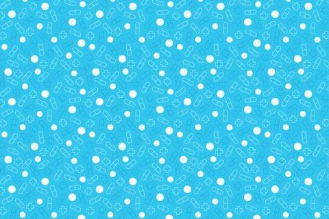 Blue and white pills pattern. Blue medical background Illustrazione stock