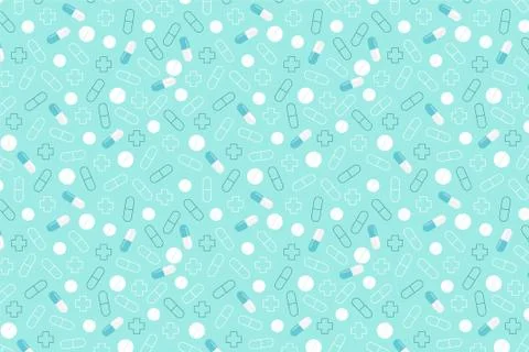 Blue and white pills pattern. Blue medical background Stock Illustration