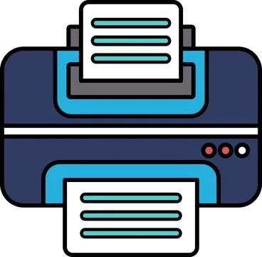 A blue and white printer with a stack of papers in the tray イラスト素材