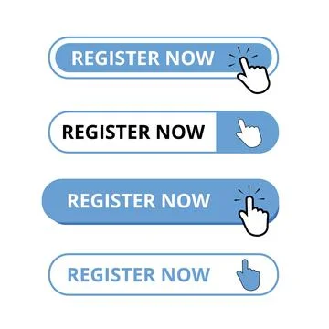 Blue and white register now bar button on a white background Stock Illustration