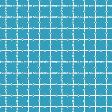 Blue and white repeat seamless pattern. Drawing is composed of rough squares, Stock Illustration