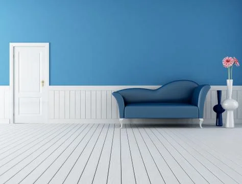 Blue and white retro interior Stock Illustration