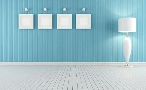 Blue and white retro interior Stock Illustration