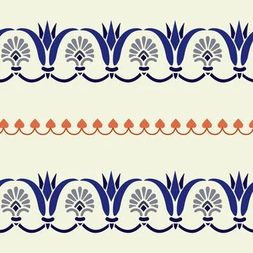 A blue and white seamless border patterns with orange accents Stock Illustration
