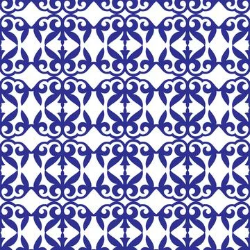 Blue and white seamless pattern in pattern traditional Kazakh ethnic motifs. 스톡 일러스트