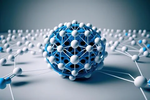 Blue and white sphere network structure - 3D illustration. Stock Illustration