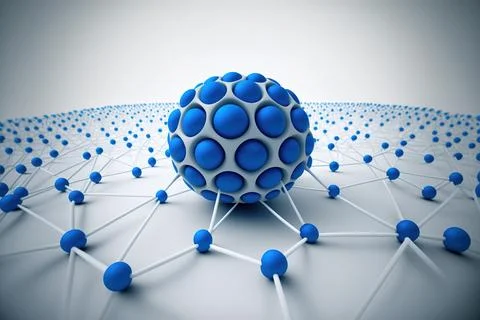 Blue and white sphere network structure - 3D illustration. Stock Illustration