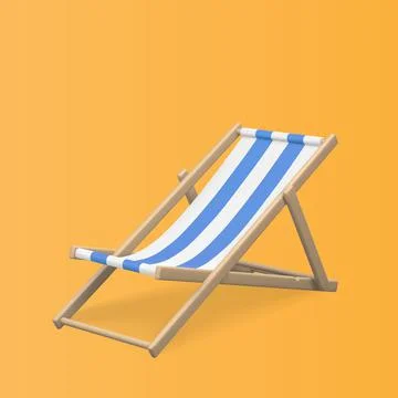 Blue and white striped beach chair. Realistic 3D deck chair isolated on orang Stock Illustration