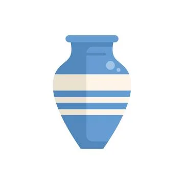 Blue and white striped ceramic vase standing up on white background Stock Illustration