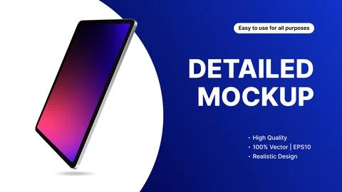 Blue and White Tablet Presentation Mockup. Realistic Device Design for Stock Illustration