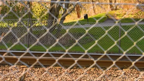 Blue and white tram passing Video stock 314008766