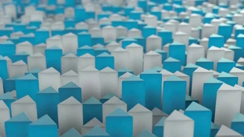 Blue and white triangular pillars moving in 3d animation Video stock 333836711