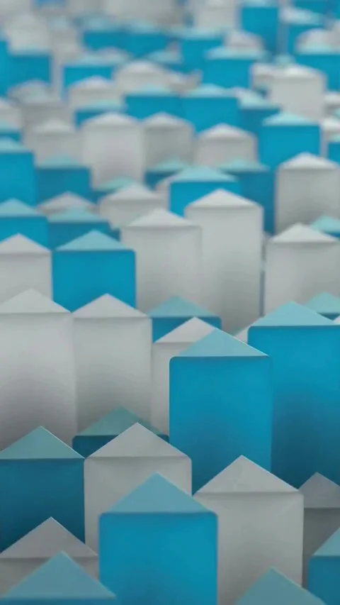 Blue and white triangular prisms move in rhythmic wave Stock Footage 334168770
