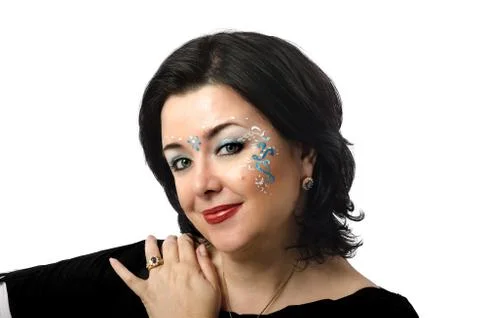 Blue and white vedic patterns on woman face Foto stock