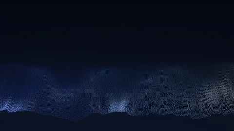 Blue and white wave of dots with moving particles on dark background 스톡 동영상 347367171