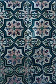 A blue and withe tile pattern of Oporto, Portugal Stock Photos