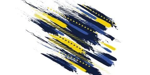 Blue and Yellow Brush Background with Halftone Effect Stock Illustration