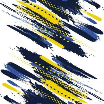 Blue and Yellow Brush Background with Halftone Effect Stock Illustration